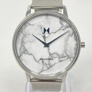 MVMT Watch Women 38mm Silver Tone Marble Dial Mesh Band New Battery